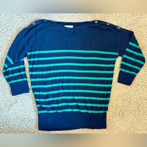 Banana Republic Striped Navy and Green Sweater with Side Buttons